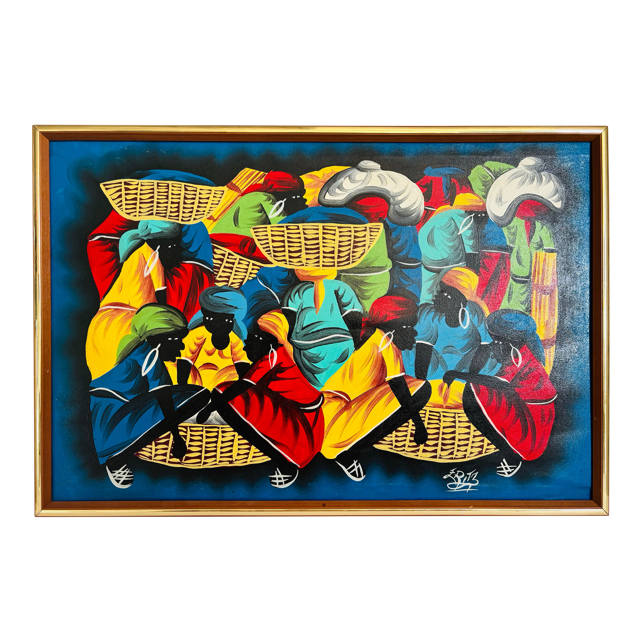 Haitian Village Women Scene Painting Acrylic on Canvas - Signed