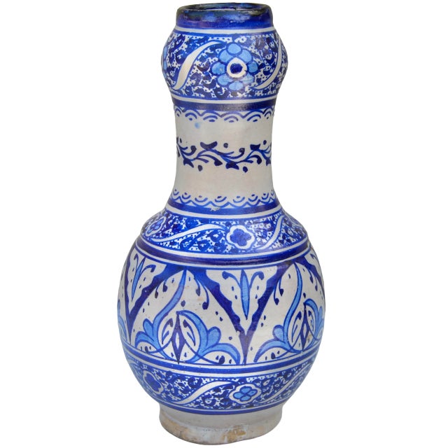 Early 20th Century Handmade Moorish Ceramic-Art Vase W/Blue Hues For Sale - Image 4 of 9