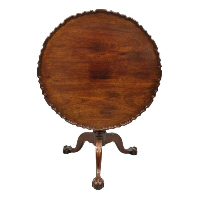 Antique Georgian Chippendale Pie Crust Mahogany Ball and Claw Tilt Top Table For Sale