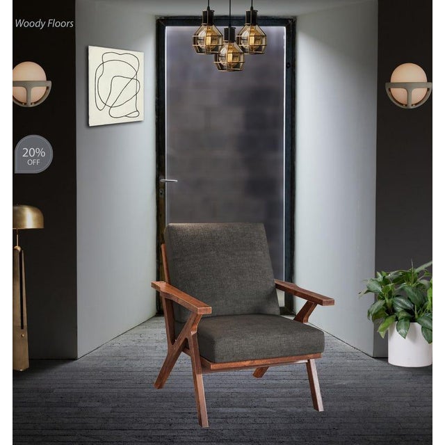 Modern Accent Wooden Chair, Faux Leather Brown Chair, Mid-Century Modern Chair, Leather Armchair, Brown Reading Chair, Comfy Upholstered Grey Chair For Sale - Image 3 of 7