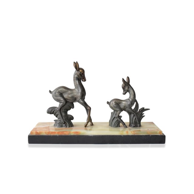 Art Deco Twin Deer Zamac Figurine on Marble Base, Europe, 1940s For Sale - Image 9 of 9