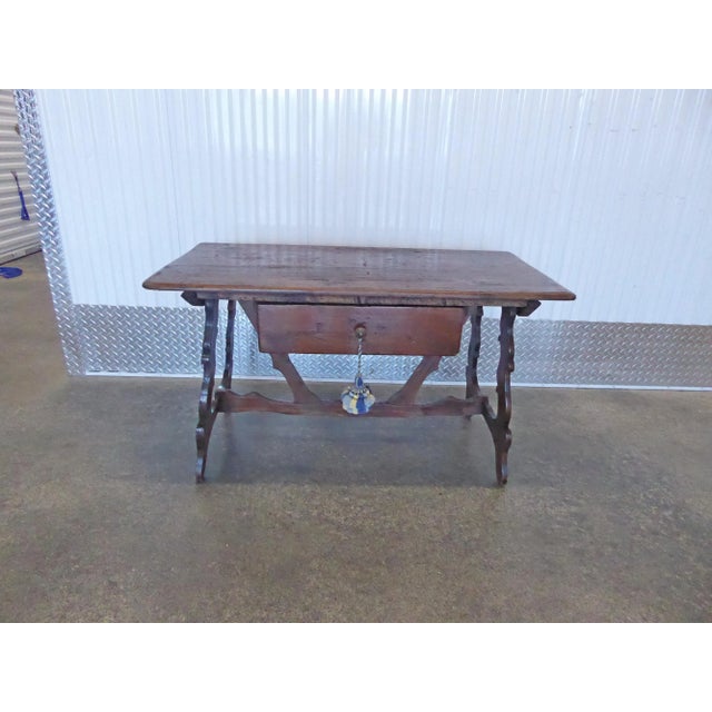 Late 17th / Early 18th Century Italian Tuscan Walnut Trestle Table with Drawer For Sale - Image 13 of 13