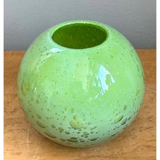 Vintage Green Glass Bubble Sphere Vase For Sale In West Palm - Image 6 of 12