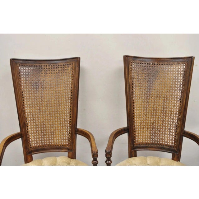 Hollywood Regency Vintage Hollywood Regency Tall Cane Back Fireside Lounge Armchairs - A Pair For Sale - Image 3 of 11