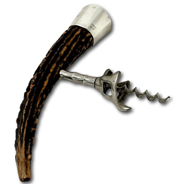Oversize Antique American Sterling Silver Mounted Stag Horn Antler Wine Corkscrew & Bottle Opener - Early 1900s For Sale - Image 4 of 12