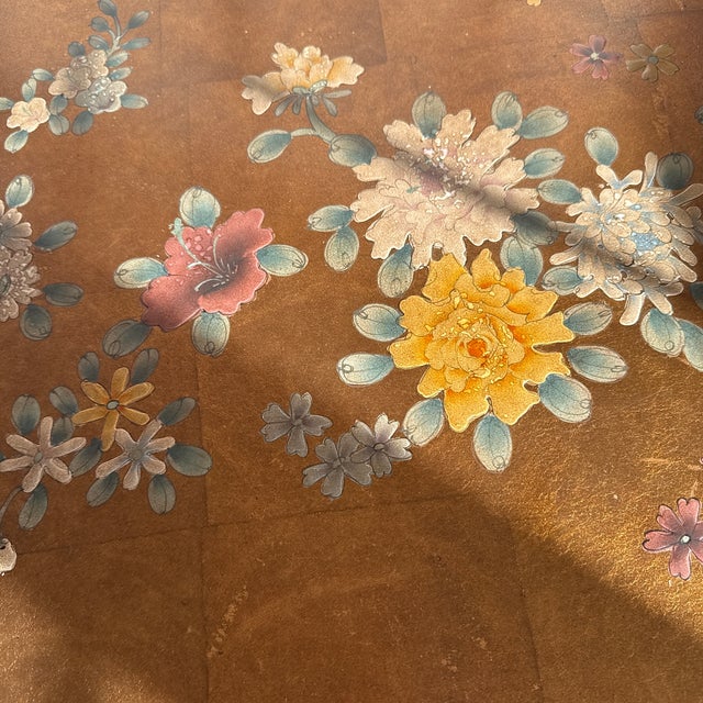 1990s Louis XV-style Hand Painted Gold Lea-Leaf and Floral Bombe Commode,with Cabriole Legs & a Scalloped Apron For Sale In Chicago - Image 6 of 8