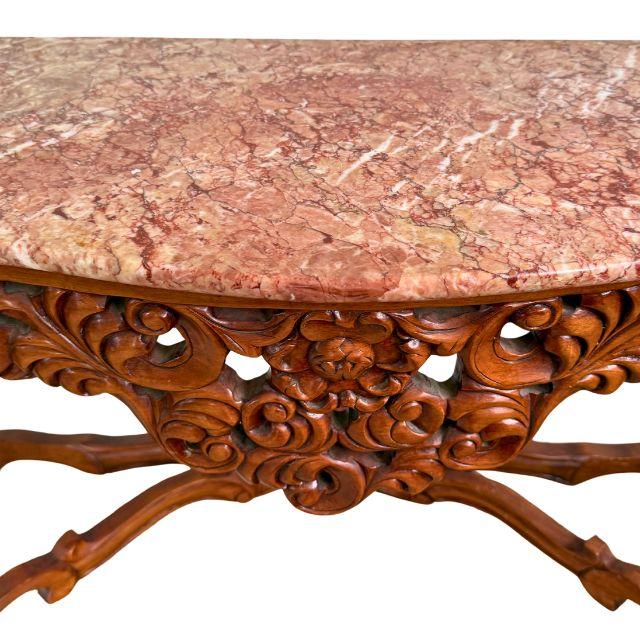 Late 20th Century, Rococo Style Carved Wood and Marble Console Table For Sale - Image 4 of 12