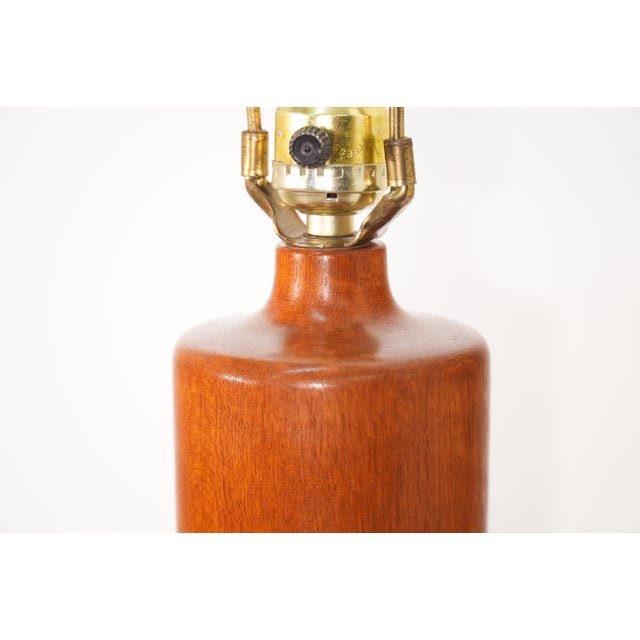 Vintage Danish Solid Teak and Leather Table Lamp From Esa, 1960s For Sale - Image 4 of 7