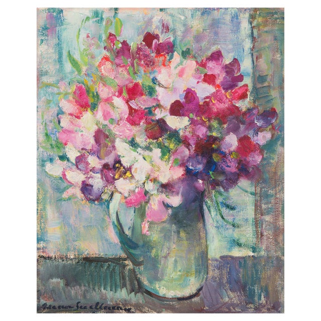 Anna Snellman, Still Life with Flowers in a Jug, 20th Century, Oil on Canvas For Sale