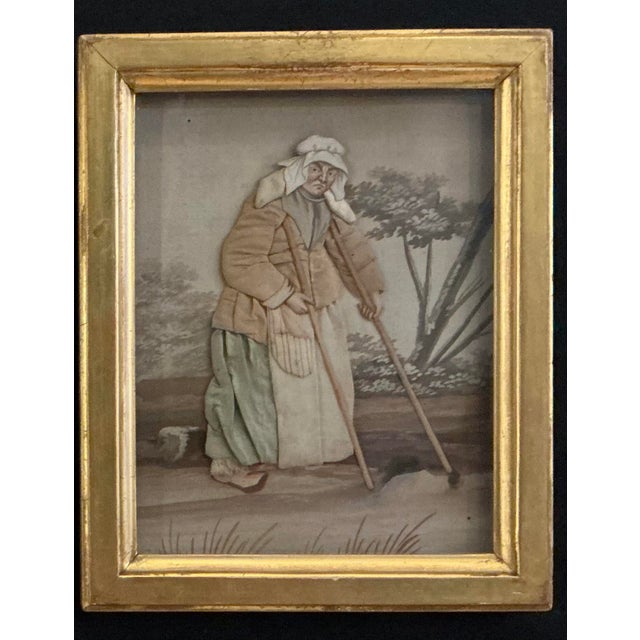 Baby Blue Rare Set of 6-Folk Art Dressed Pictures (Habille) 19th C For Sale - Image 8 of 8