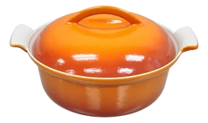 Vintage Descoware Mid Century Modern Cast Iron Orange Enamel Lidded Dutch Oven