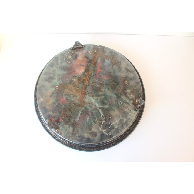 Large 1950s Footed Round Silver Plated Gallery Bar Tray With Embossed Detail For Sale - Image 6 of 8