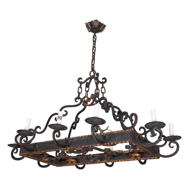 1940s Rectangular Wrought Iron Chandelier For Sale - Image 5 of 12