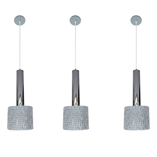 Vintage Brutalist Glass Pendant Lights from Kalmar, 1970s, Set of 3 For Sale