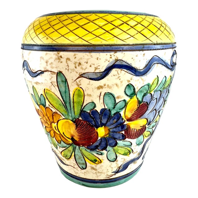 Mid Century 1960's Italian Hand Painted Vase For Sale
