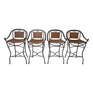Iron Horseshoe Back and Leather Barstools - Set of 4 For Sale