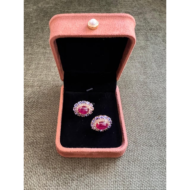 Bochic "Capri" Vintage Ruby & Multi Lavender Tanzanite Earrings Set 18K Gold & Silver For Sale - Image 4 of 18
