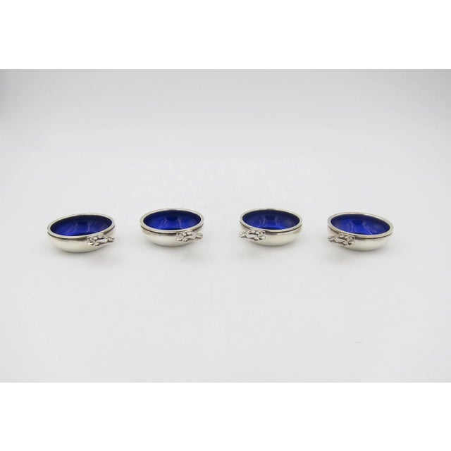 Mid 20th Century Vintage Georg Jensen Sterling Silver Acorn Salt Cellars With Blue Enamel Set- 4 Pieces For Sale - Image 5 of 9