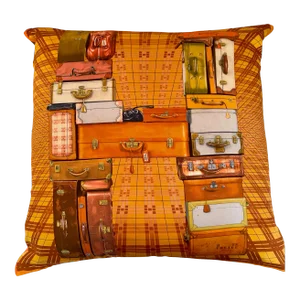 Vintage Hermès Silk Scarf Pillow With Recycled Leather Back