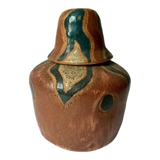 Mid 20th Century Handmade Earthenware Pot With Lid, Signed For Sale