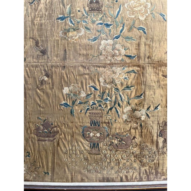 Antique Chinese Silk Embroidery Panels Framed For Sale - Image 6 of 14