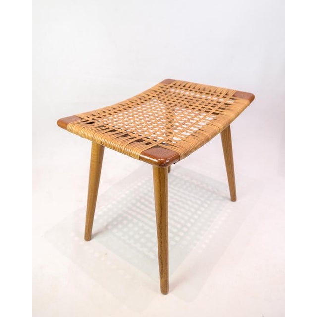 Danish Stool in Teak and Sage Wicker, 1960s For Sale - Image 4 of 11