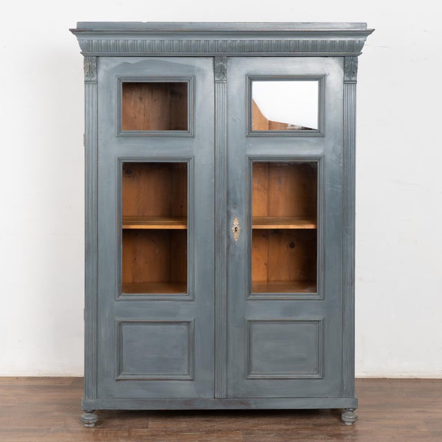 Farmhouse 20th Century Pair of Blue Painted Pine Bookcases Display Cabinets For Sale - Image 3 of 15