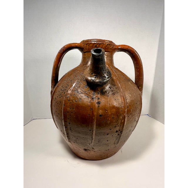 French 19th Century Antique French Orange Glaze Terracotta Pottery Mélard Walnut Oil Jug For Sale - Image 3 of 9