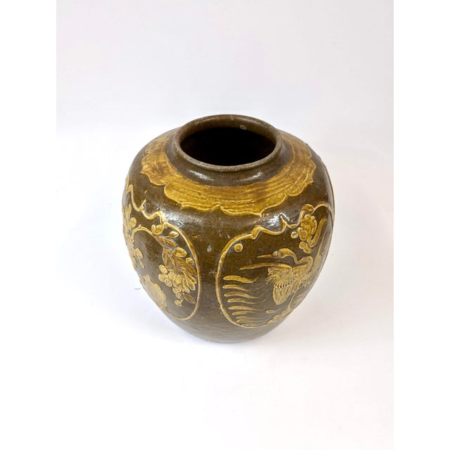 Chinese 19th Century Ceramic Pot With 4 Relief Designs For Sale - Image 3 of 6