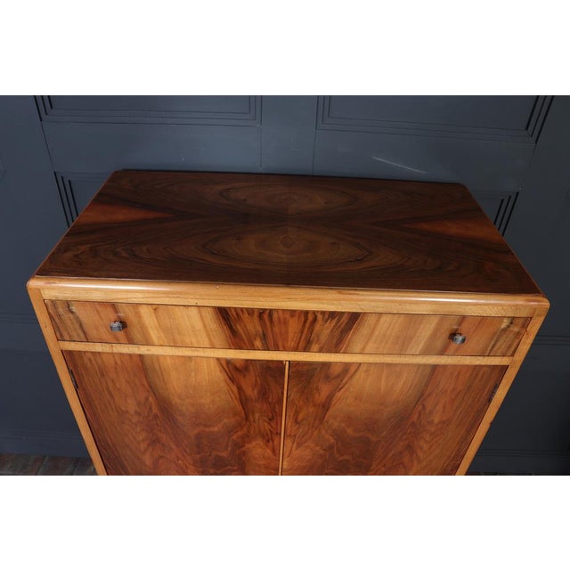 Art Deco Walnut Gentleman's Wardrobe with Drawer, 1935 For Sale - Image 6 of 15