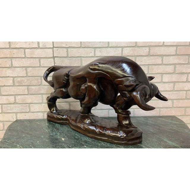 Vintage Spanish Carved Charging Bull Statue - Pair For Sale - Image 11 of 11
