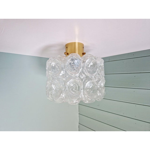 Mid-Century Modern Ceiling Light in Brass and Textured Clear Glass by Helena Tynell for Glashütte Limburg, 1970 For Sale - Image 3 of 16