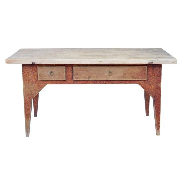 Orange Mid 19th Century Rustic Painted Pine Kitchen Table For Sale - Image 8 of 10