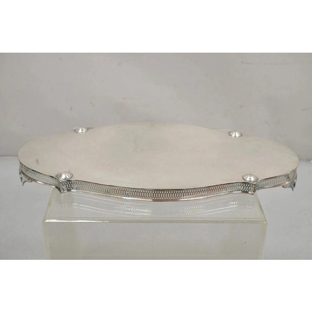 Vintage English LBS Co 982 Silver Plated Scalloped Oval Pierced Gallery Tray For Sale - Image 11 of 12