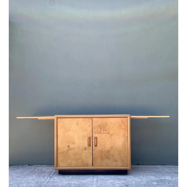 Vintage Henredon Modernist Two Door Burl Wood Server For Sale - Image 9 of 12