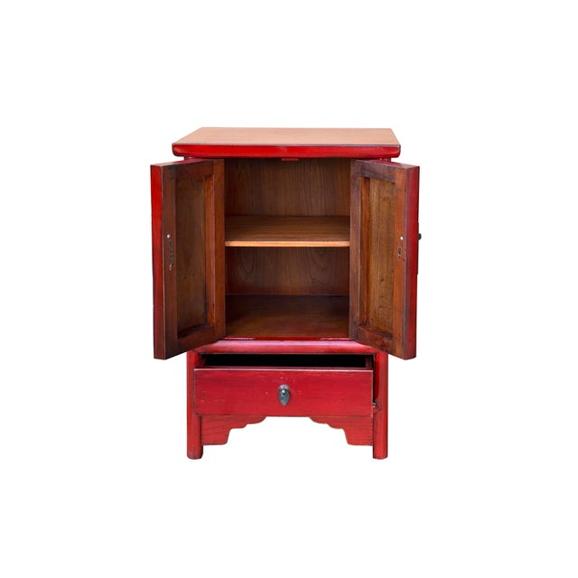 Oriental Distressed Red Medallion Hardware End Table Nightstand For Sale In San Francisco - Image 6 of 10