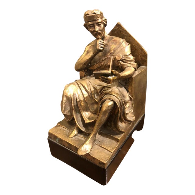 20th-Century Gilt Bronze Sculpture of a Meditating King, Italy, 1940s For Sale