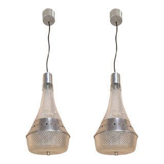 1970s Italian Glass Pendant Ceiling Lights - A Pair For Sale