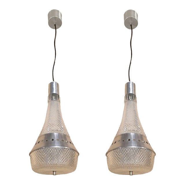 1970s Italian Glass Pendant Ceiling Lights - A Pair For Sale