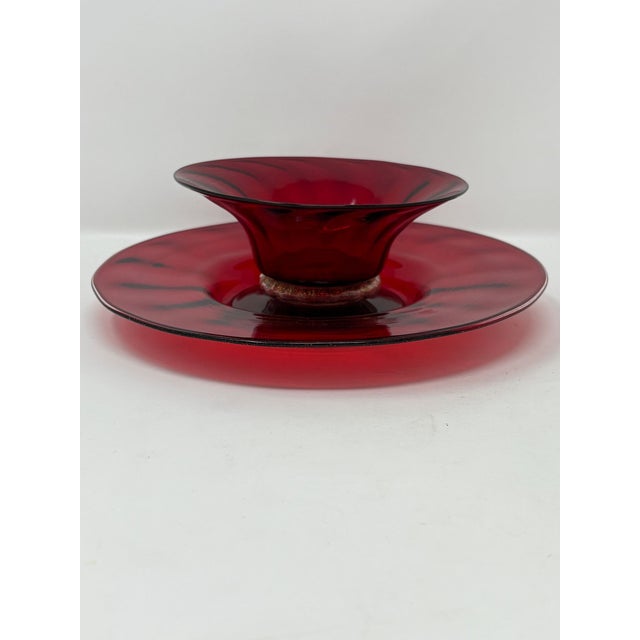 1970s Murano Glass Ruby Red Desserts and Saucers - 10 pcs For Sale - Image 4 of 6
