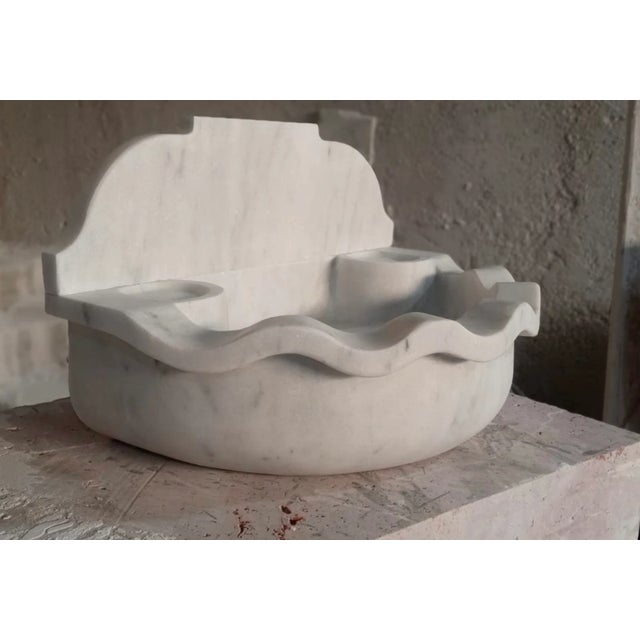 Mid-Century Modern Carrara Marble Sink With Backsplash For Sale - Image 3 of 7