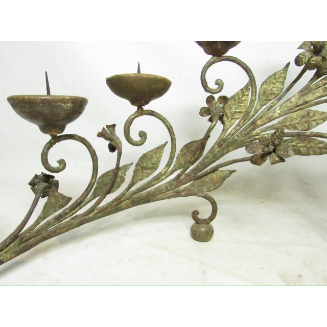 Metal Pair of Antique Italian Wrought Iron Candelabras For Sale - Image 7 of 18