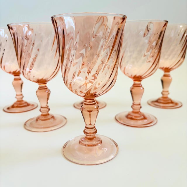 Art Nouveau Pink Swirl Wine Goblets - Set of 6 - France For Sale - Image 3 of 8