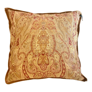 Lauren Ralph Lauren Dalmency Hall Gold Burgundy Sage Green, Suede Trim Medallion Paisley Decorative Pillow 24” X 24”