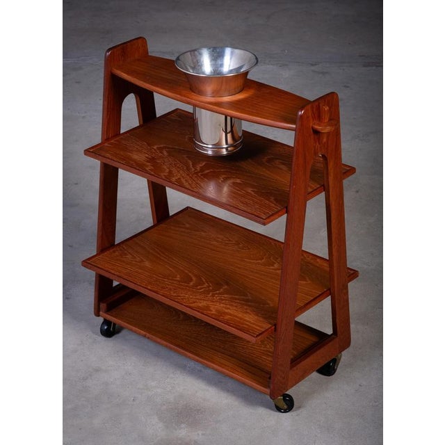 Danish Teak Serving Trolley with Champagne Bucket, 1960s For Sale - Image 3 of 13