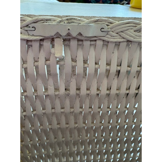 White Vintage White Wicker Rattan Style Wall Shelf With Braided Trim For Sale - Image 8 of 8