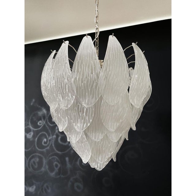Vintage Italian Murano Chandelier with Frosted Carved Glass Leaves, 1990s For Sale - Image 4 of 18