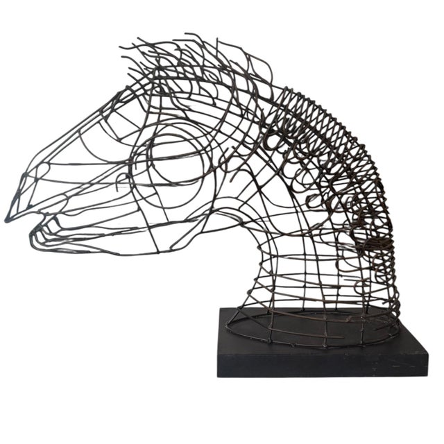 Late 20th Century Large Modernist Welded Steel Wire Horse Head Sculpture on Metal Base For Sale - Image 4 of 10