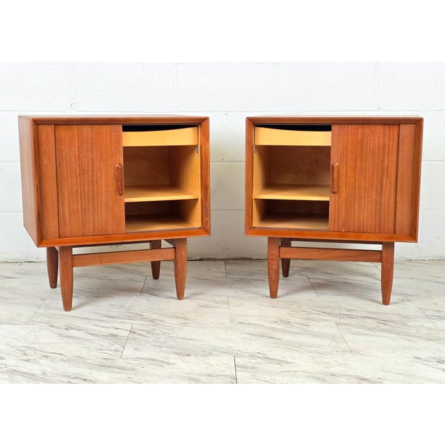 1950s 1950s Pair of Teak Tambour Door Nightstands by Sven Madsen for Falster For Sale - Image 5 of 10