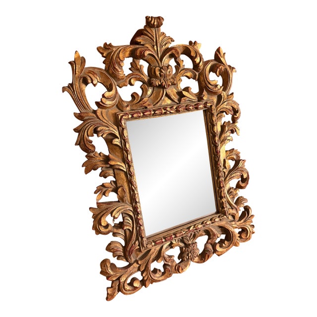 Antique Victorian Rococo Revival Gilt Wood Mirror - Genuine Gold Leaf Over Red Bole, C. 1890 For Sale